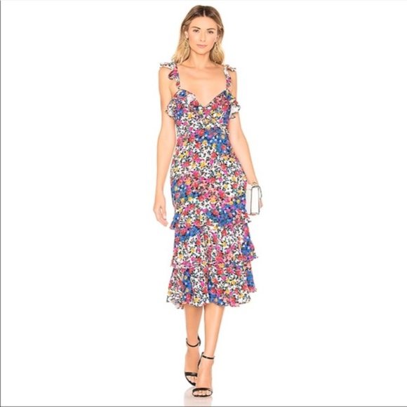 Majorelle Nolita Midi Dress, Patchwork Multi Color Floral Print - Picture 1 of 15
